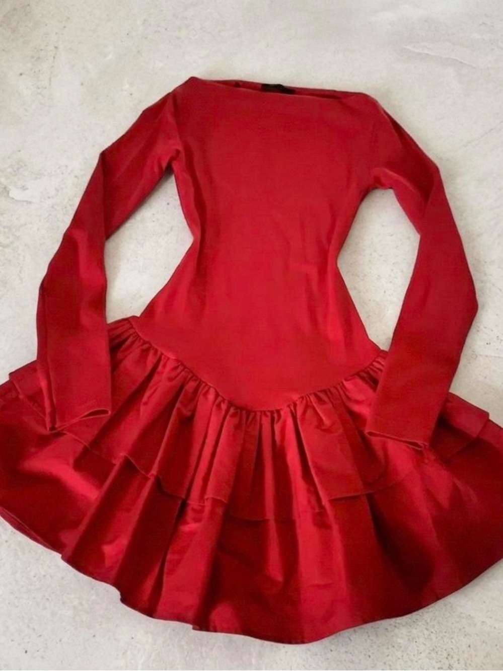 Zara Red Long-Sleeve Ruffle Mini Dress - Picture 2 of 3